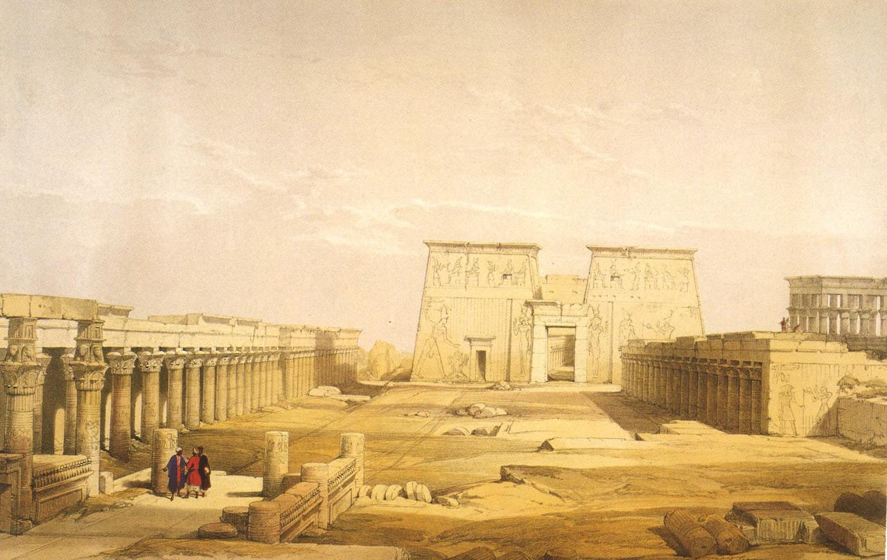 La cour à portique du temple de Philae