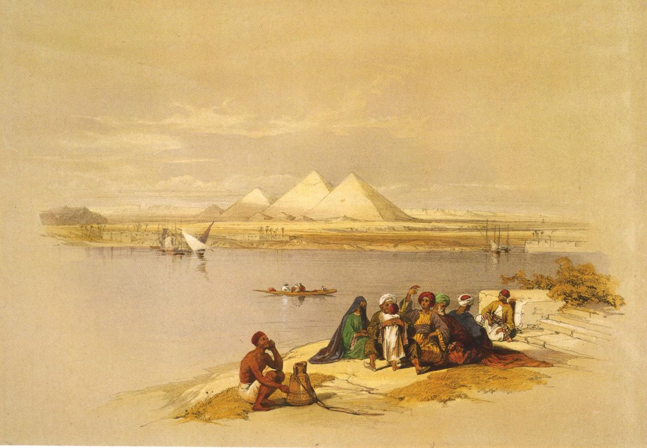 Les pyramides de Gizeh vue depuis le Nil
